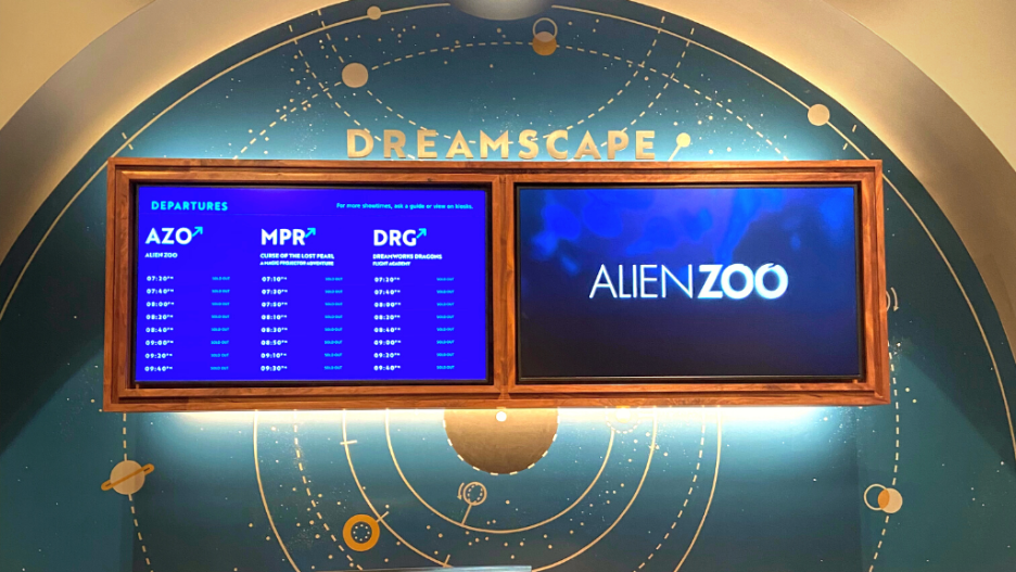 flight board at Dreamscape AMC Jersey Gardens