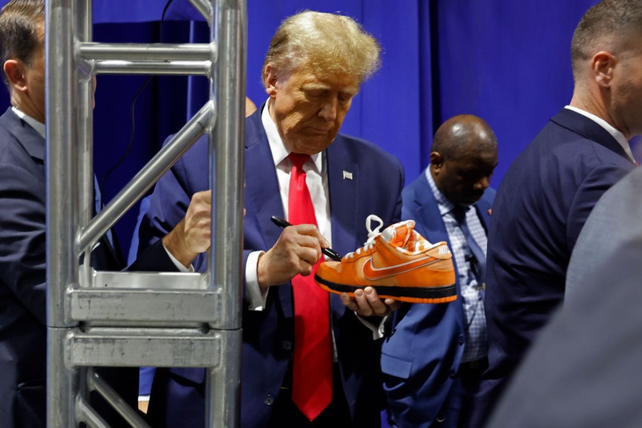Presidential Candidate And Former President Donald Trump Attends Sneaker Con To Launch His New Shoe Line
