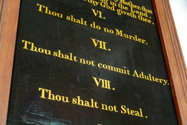 Ten Commandments inside church of Saint James, Dunwich, Suffolk, England, UK