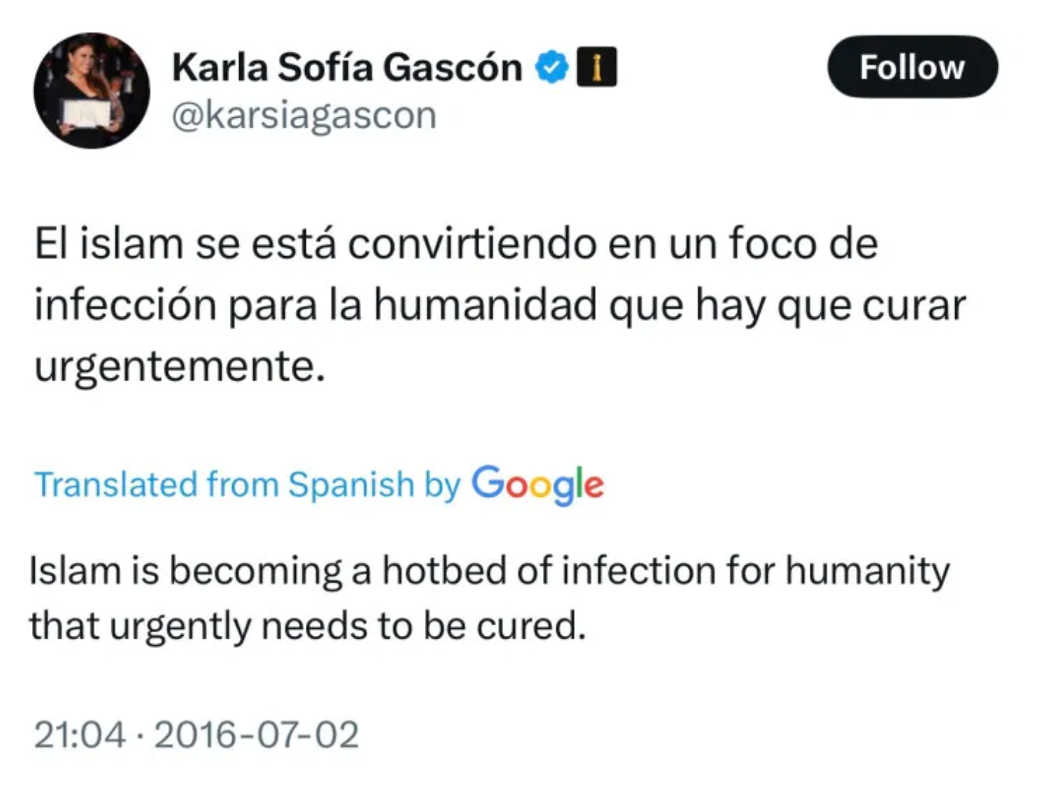 Karla Sofa Gascn tweet