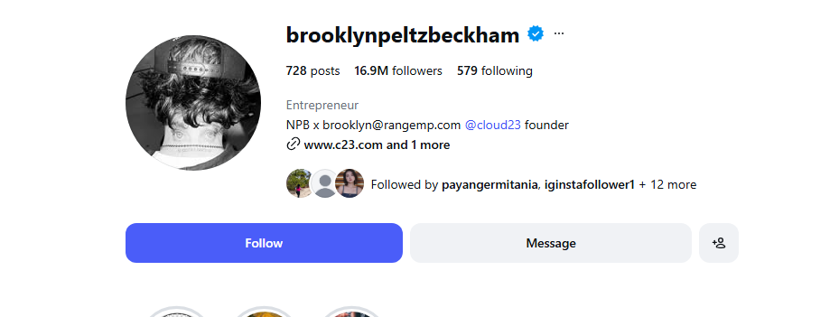 Brooklyn Beckham Instagram profile