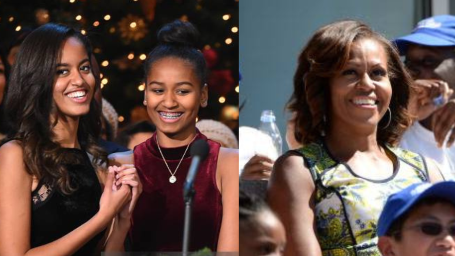 Malia Obama and Sasha Obama speak onstage at TNT Christmas